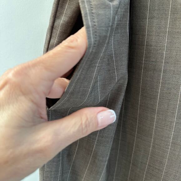 Eskandar Wool Stripe Taupe Pull On Woman Pants Size M-L - Picture 5 of 10